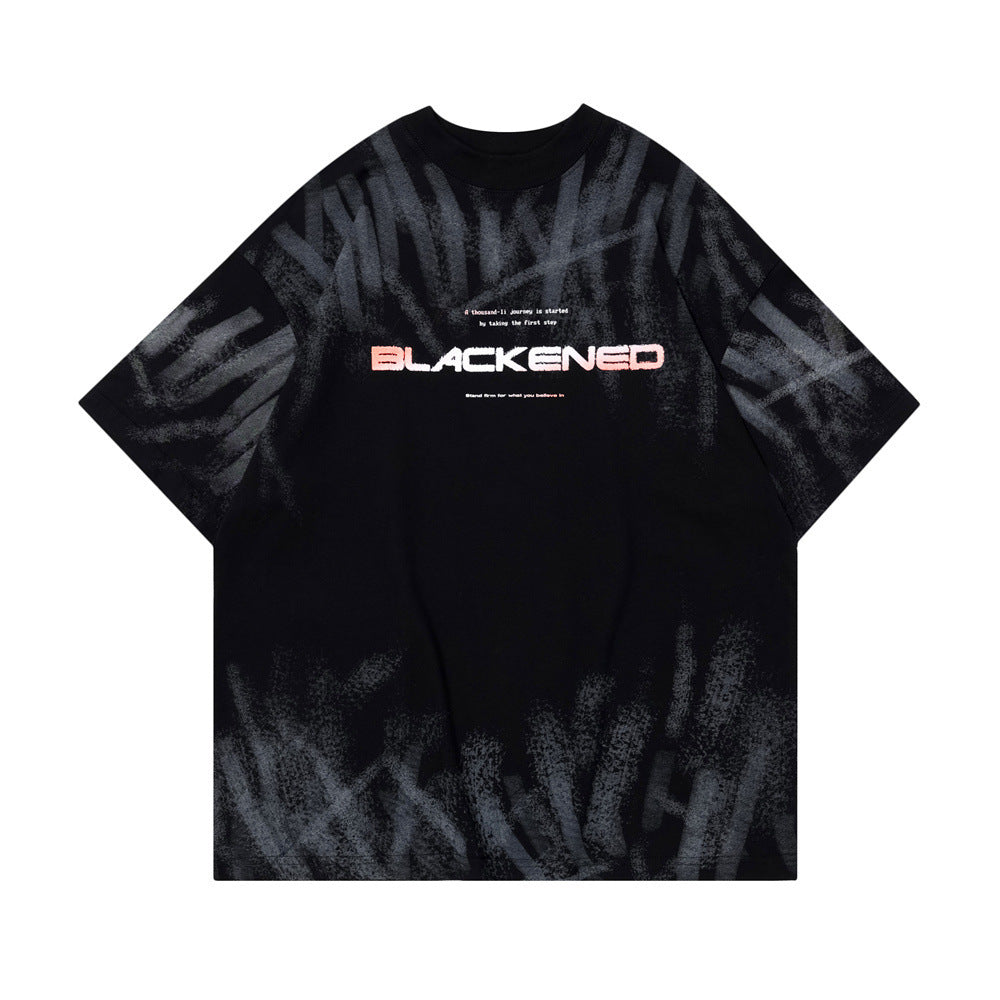 Tie-dye Gradient Letter Short Sleeve Men