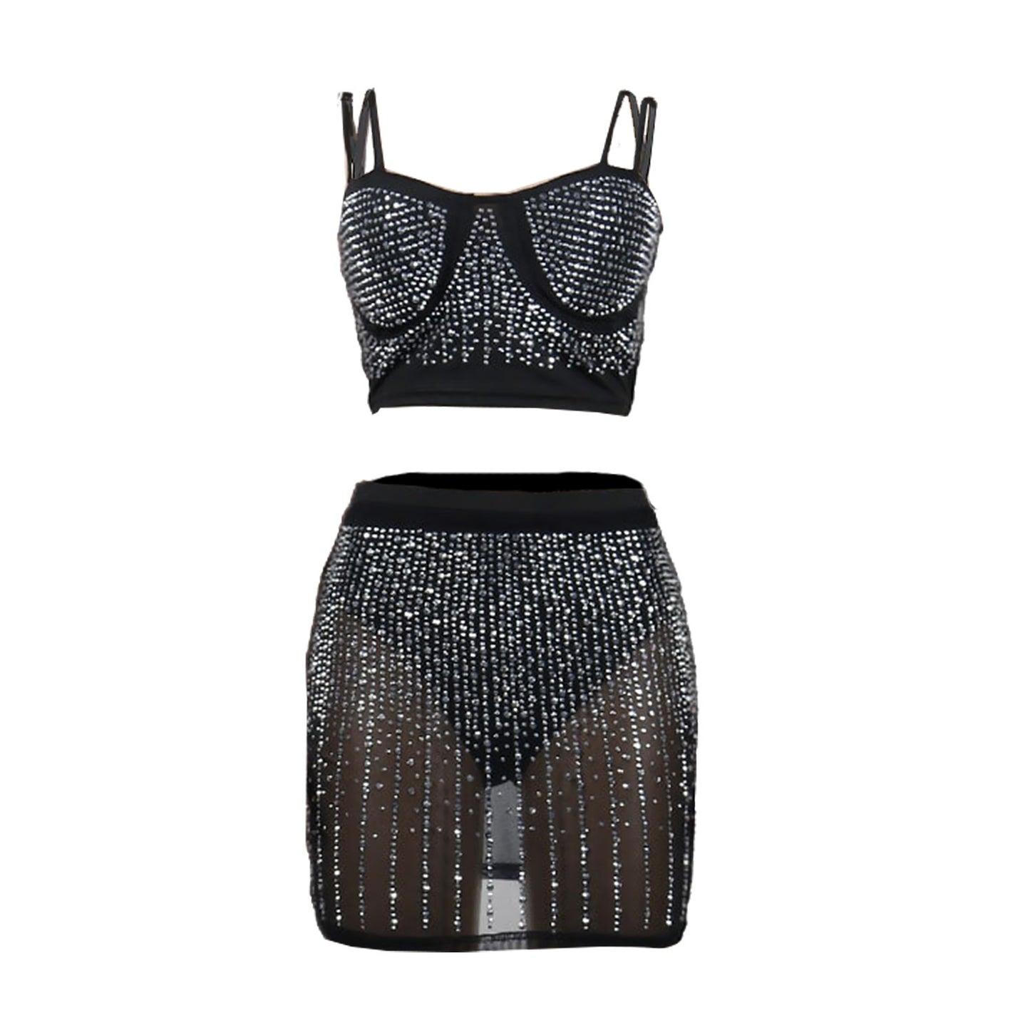 Diamond-encrusted Chest Strap Two-piece Set Two-color Nightclub Uniforms