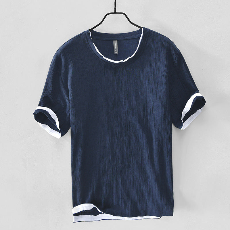 Linen Loose Casual Men's Round Neck T-shirt Japanese Short-sleeved T-shirt