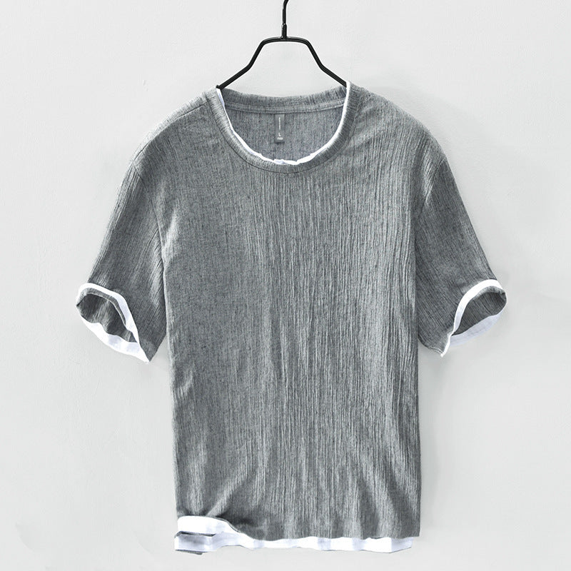 Linen Loose Casual Men's Round Neck T-shirt Japanese Short-sleeved T-shirt