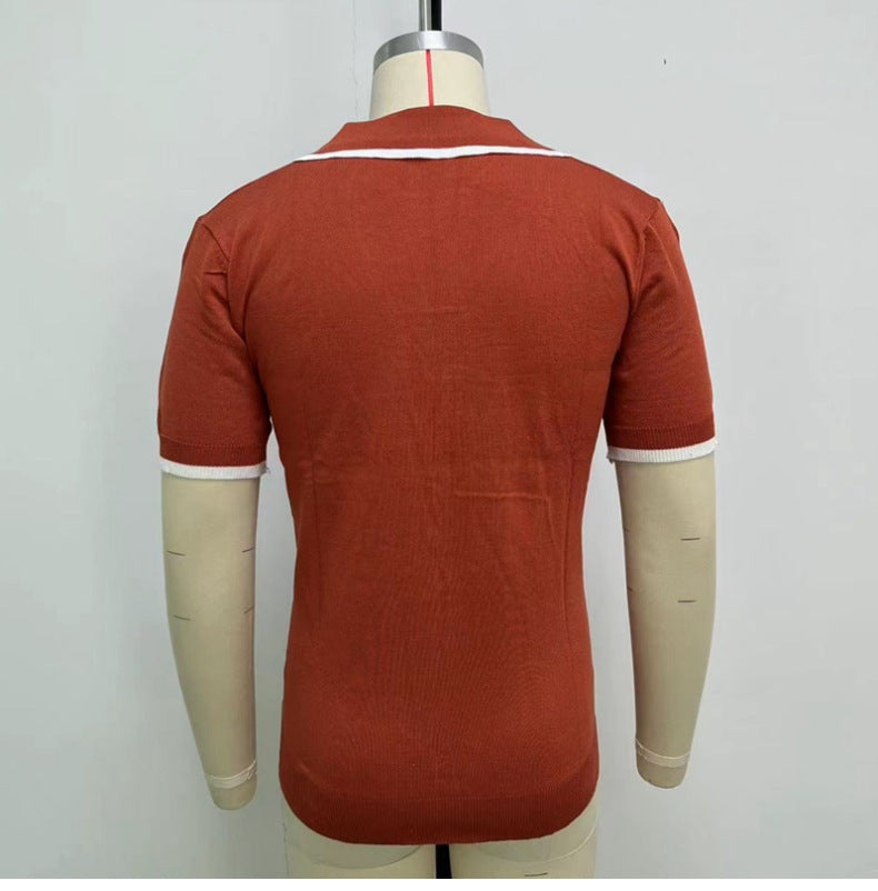 Men's Summer Red Lapel Knitwear