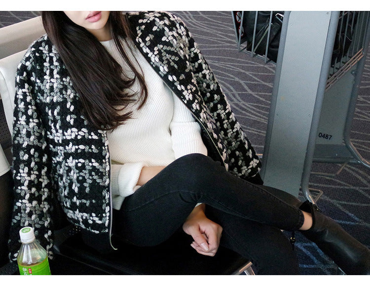 Ladies Fashion Korean Tweed Baseball Jacket