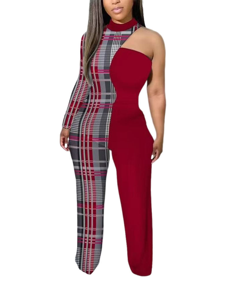 European And American Women's Printed Trousers Off-the-shoulder Slim Jumpsuit