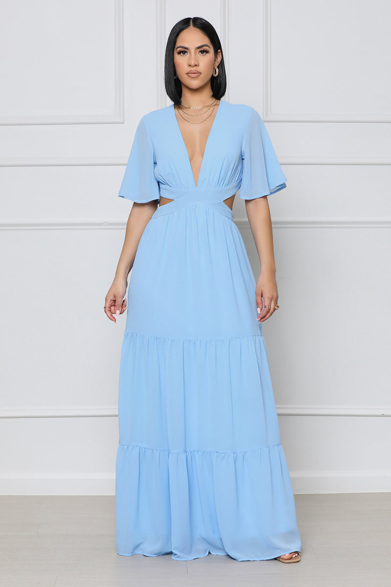 Solid Color Chiffon Elegant Low-cut Waist Dress