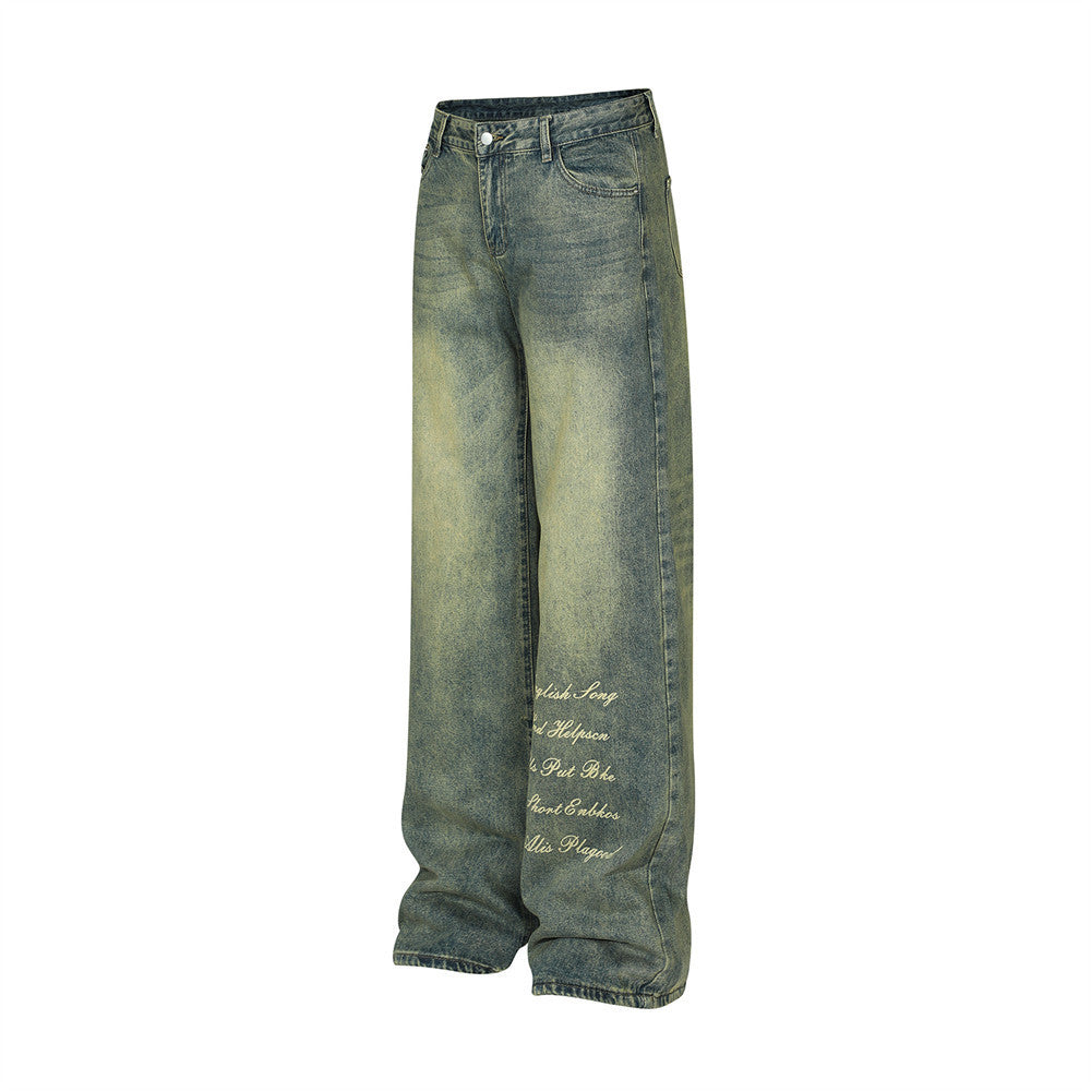 Personalized Minority Letter Retro Washed Straight Jeans