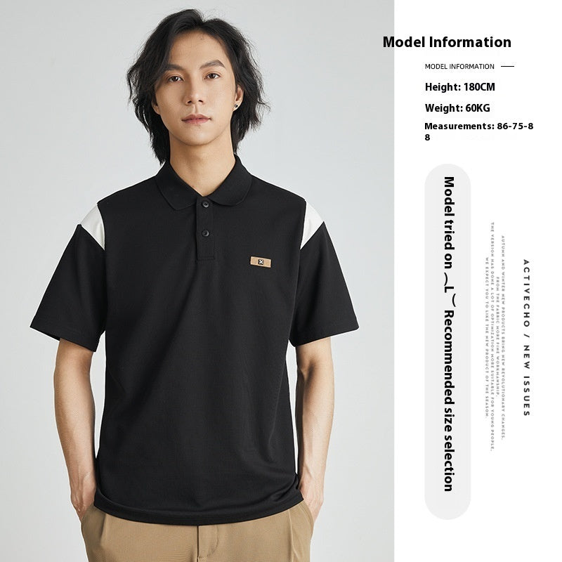 Summer Loose Korean Style Color Contrast Patchwork Polo Shirt