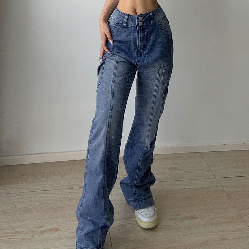 Street High-rise Straight-leg Casual Jeans Irregular