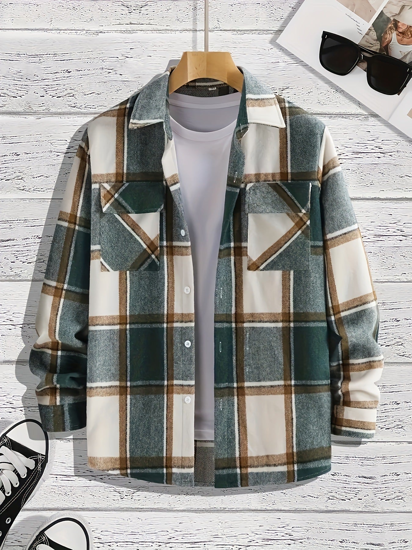 Men's Shirt Versatile Casual Plaid Shirt Coat Shirt Coat