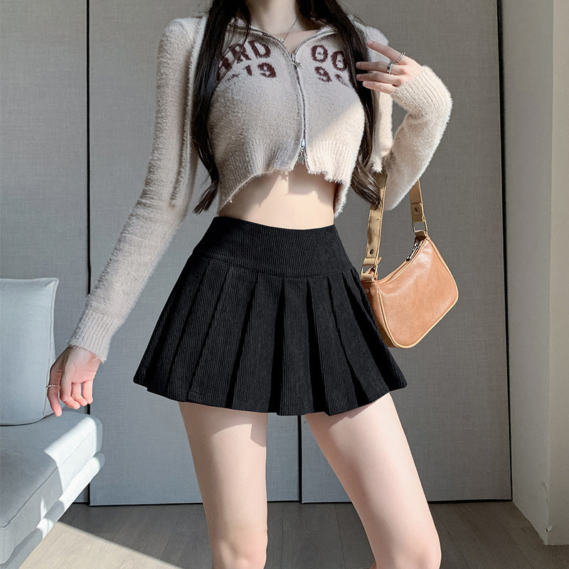 Autumnwinter High Waist Petite Sexy Slimming A- Line Pleated Skirt