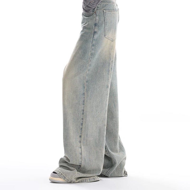 Retro Denim American Style Loose Slimming Mop Wide Leg Pants