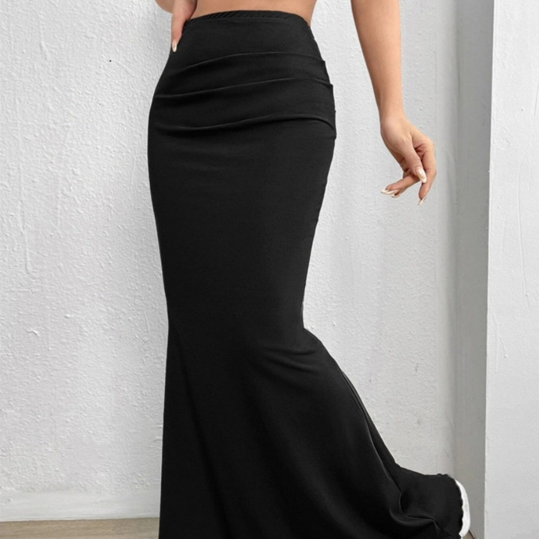 Solid Color High Waisted Fishtail Long Skirt