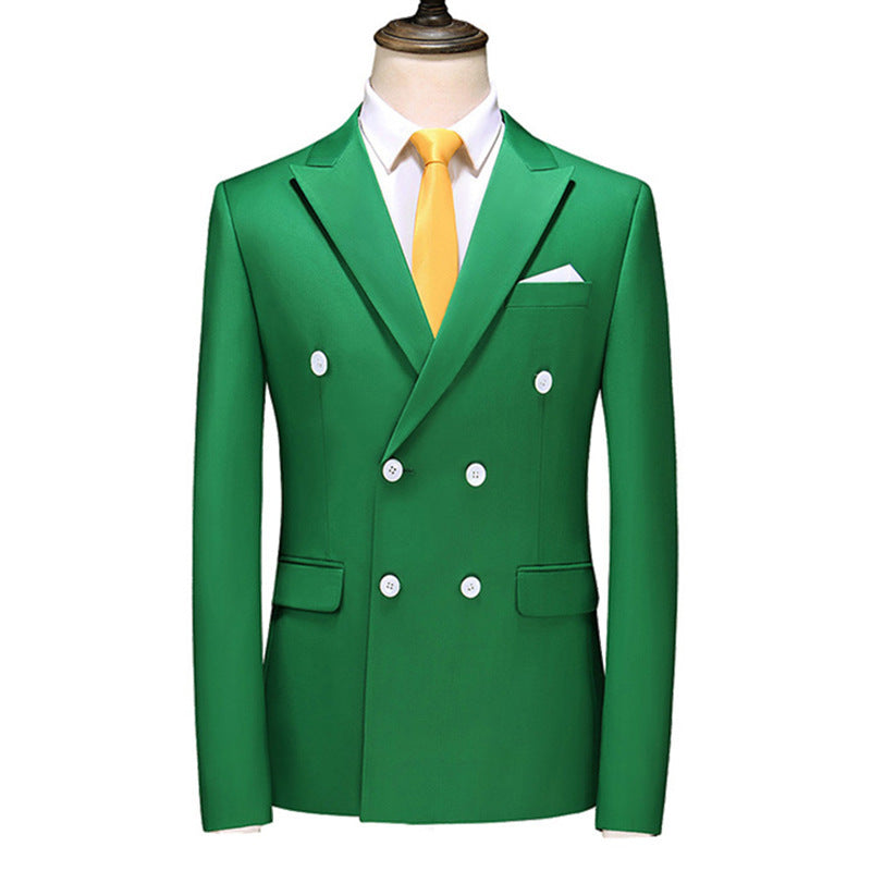 Men's Slim-fit Solid Color Double-row Two-button Suit