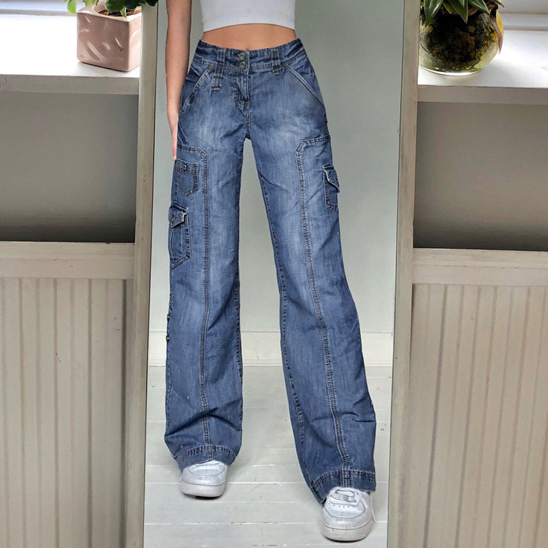 Street High-rise Straight-leg Casual Jeans Irregular