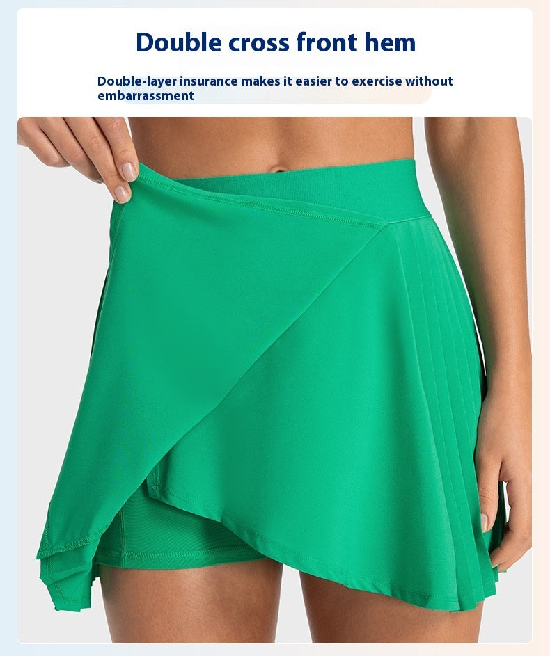 Cooling Three Points Exercise Skort Fashion Yoga Cross Front Pleated Skirt Tennis Skirt