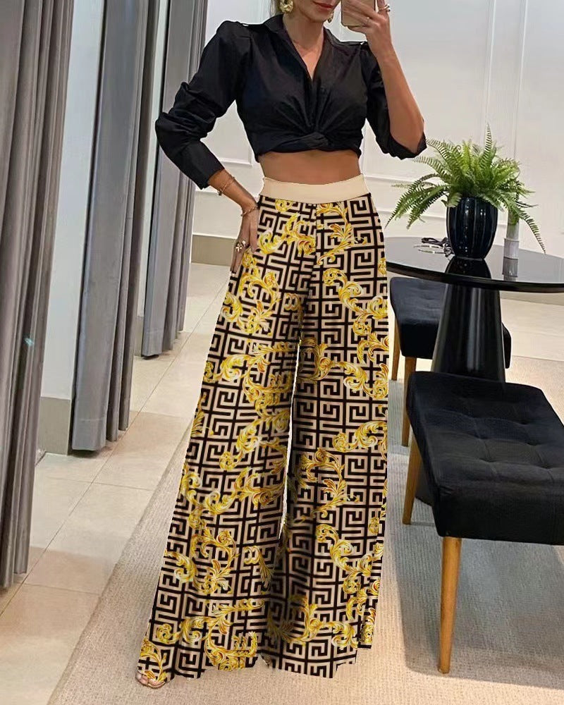 European And American Autumn Best-selling Printed Wide-leg Pants