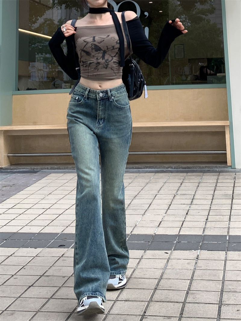 Retro Straight Jeans High Waist Wide Leg Trousers