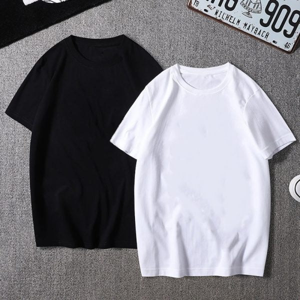 Summer Urban Casual Cotton Bottom Black And White Round Neck Short Sleeves