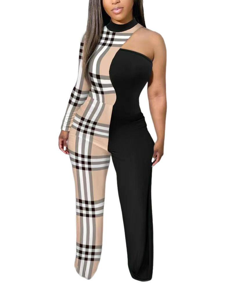 European And American Women's Printed Trousers Off-the-shoulder Slim Jumpsuit