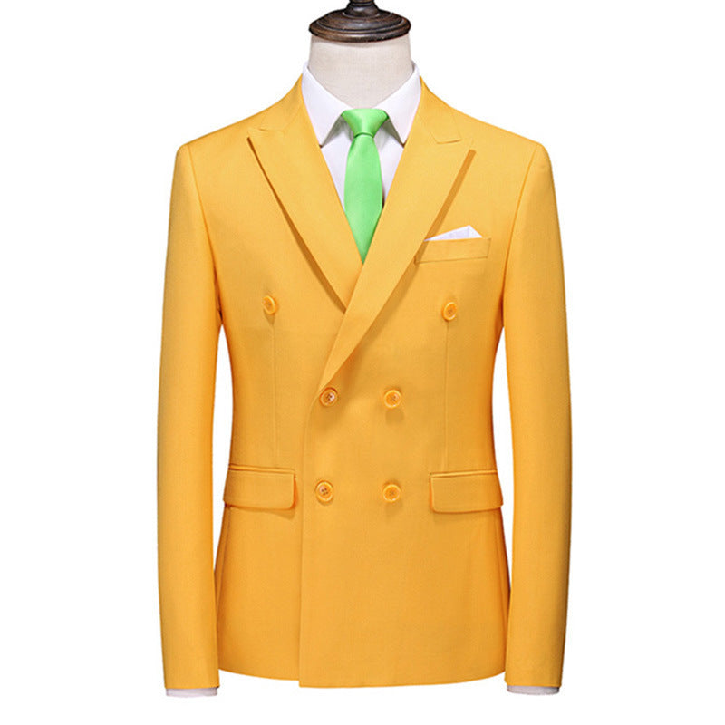 Men's Slim-fit Solid Color Double-row Two-button Suit