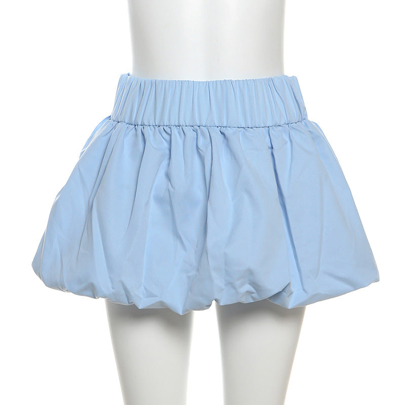 Pure Color All-matching Puffy High Waist Ultra Short Skirt