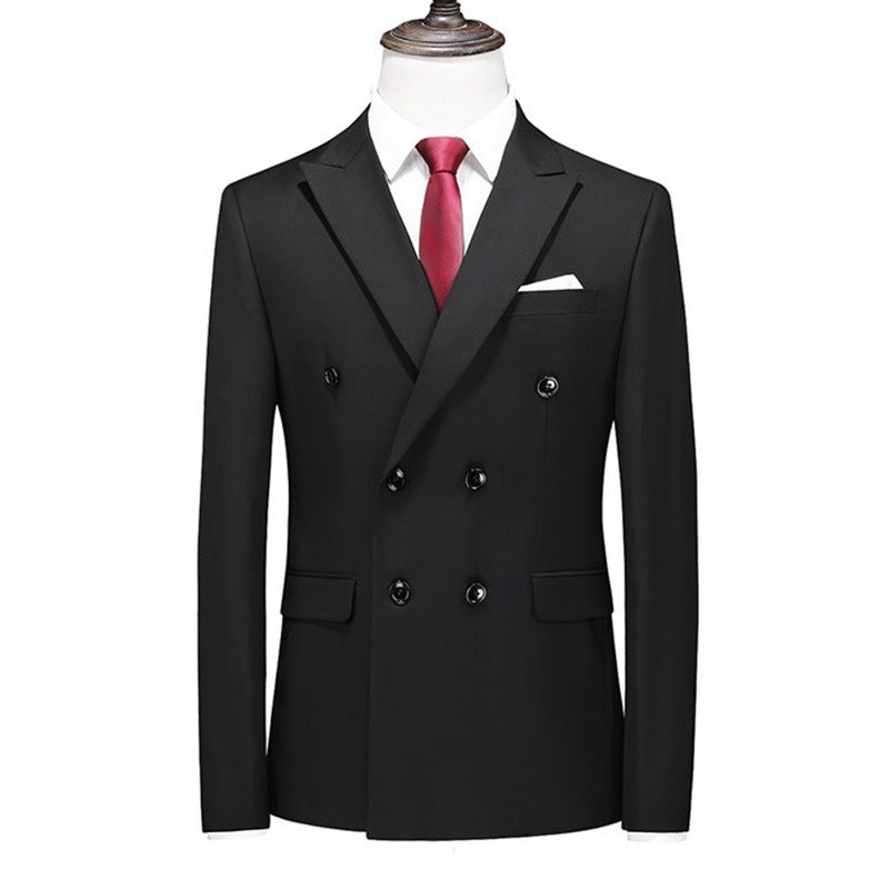 Men's Slim-fit Solid Color Double-row Two-button Suit