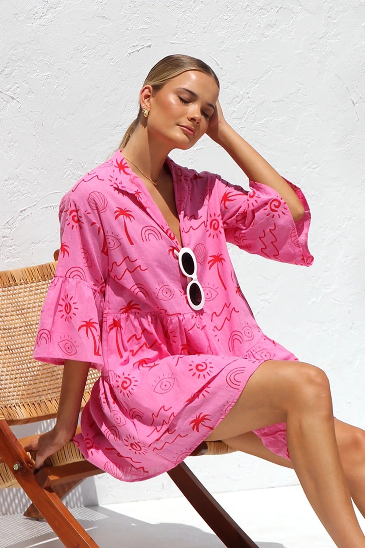 Horn Sleeve Ethnic Style Loose Shirt Short Dress