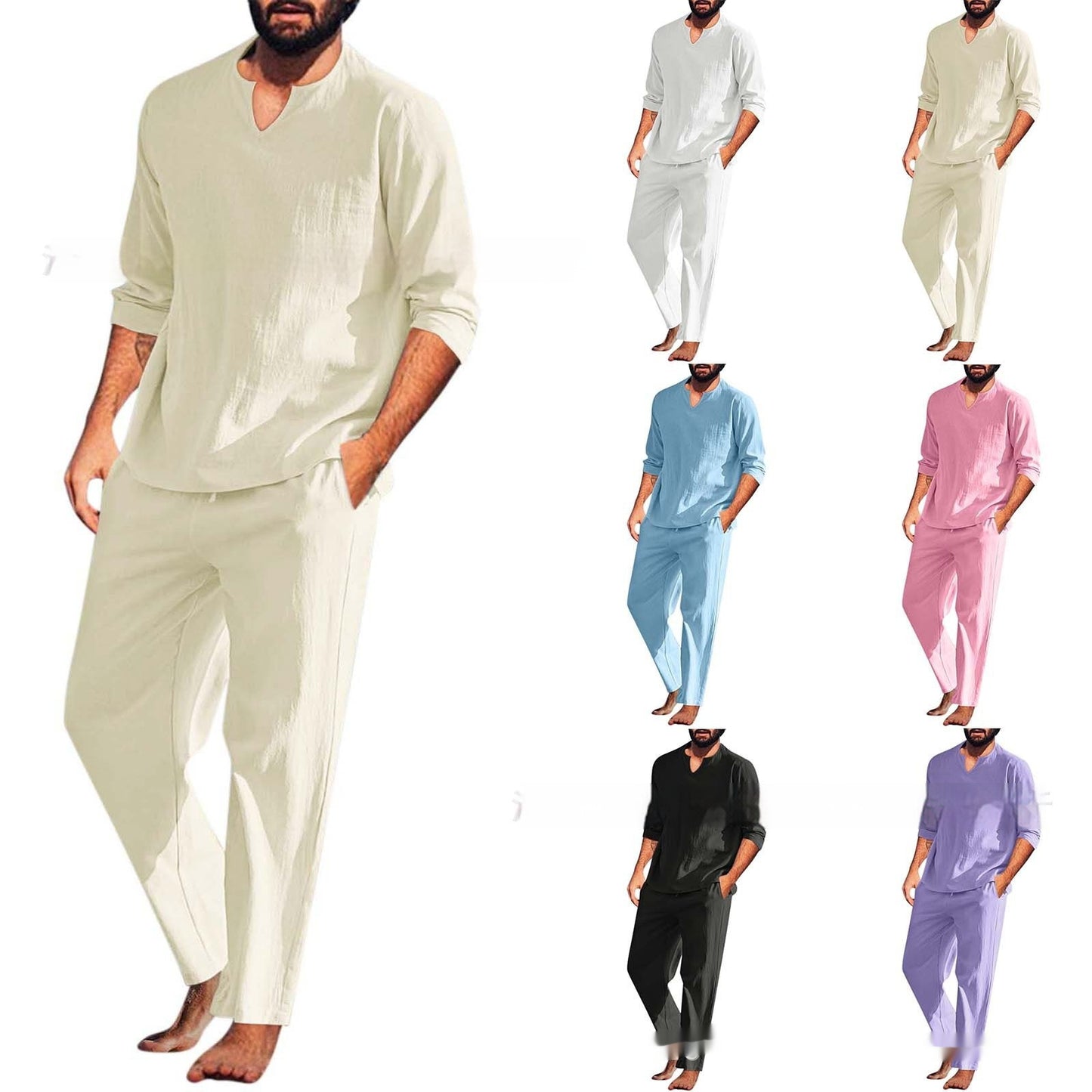 Men's Summer Beach Style Cotton And Linen Suit