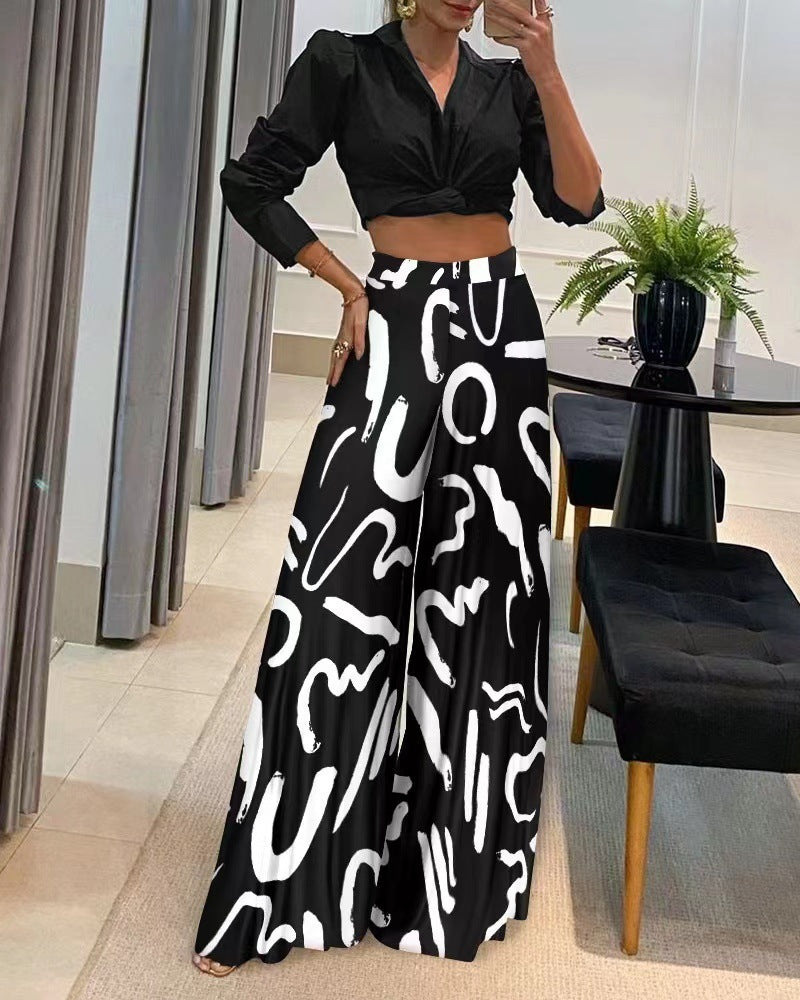 European And American Autumn Best-selling Printed Wide-leg Pants