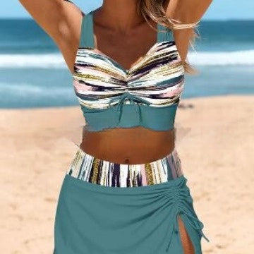 European And American Split Retro Slit Skirt Rope Coiling Bikini