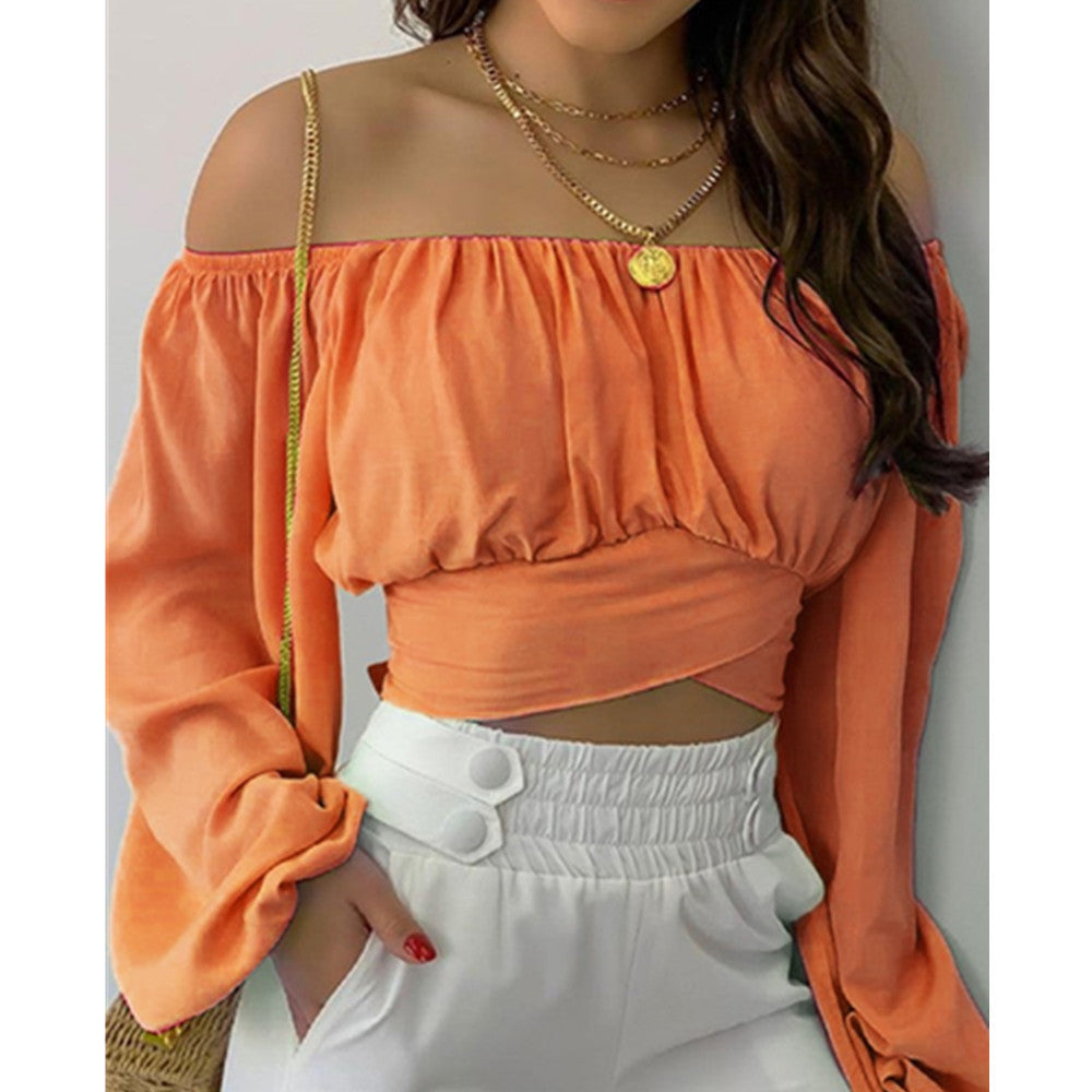 Long-sleeved Lantern Sleeves Solid Color Short-sleeved One-way Neck V-neck Women's Clothing