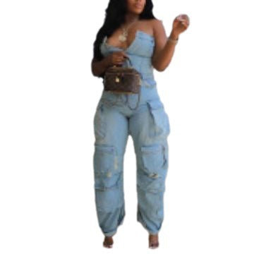 Single-breasted Multi-pocket Workwear Jumpsuit