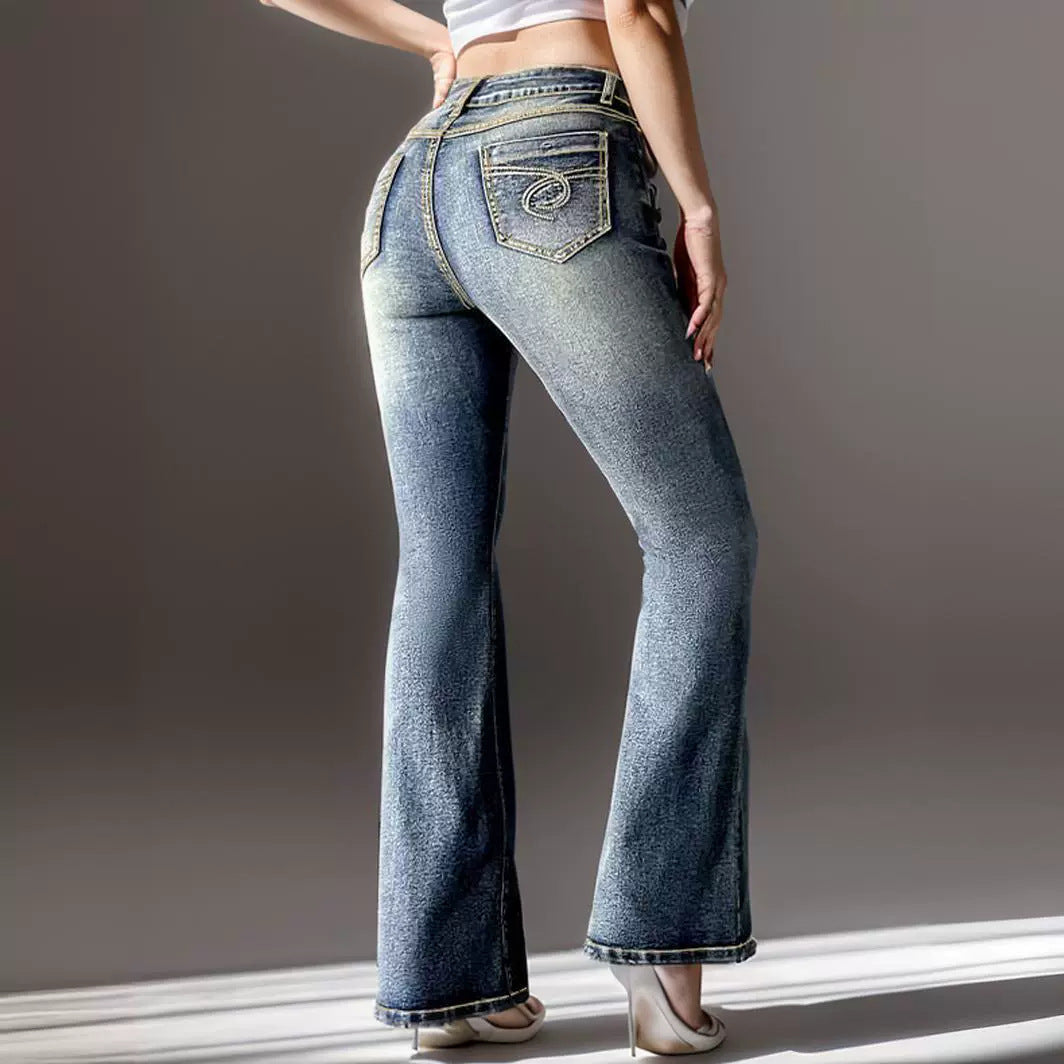 Women's Vintage Jeans High Elastic Pocket Embroidered Vintage Jeans